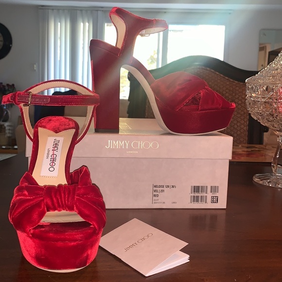 New‼️ Jimmy Choo Heloise 120 Red Velvet Platform Heels

Sale Price $950 - Picture 16 of 16